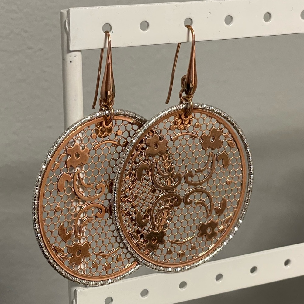 Rose gold and silver earrings